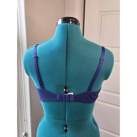 VICTORIA'S SECRET LINED DEMI BRA NAVY BLUE LACE PEACOCK BLUE WOMEN 36C SEXY - Picture 3 of 12
